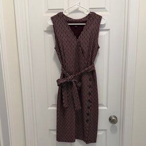 Ann Taylor Burgundy and White Patterned Midi Dress